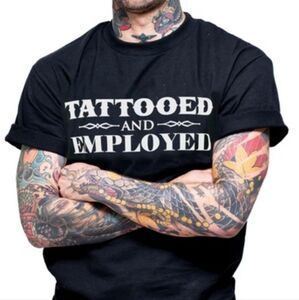 STEADFAST BRAND tattooed and employed t-shirt XL black+white short sleeve tee